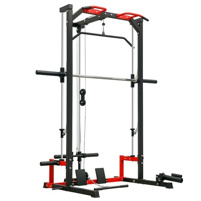 Soozier Multi-Function Smith Machine Power Rack with Pull Up Bar, Lat Pull Down System, Landmine, Squat Rack, Barbell Bar, for Home Gym