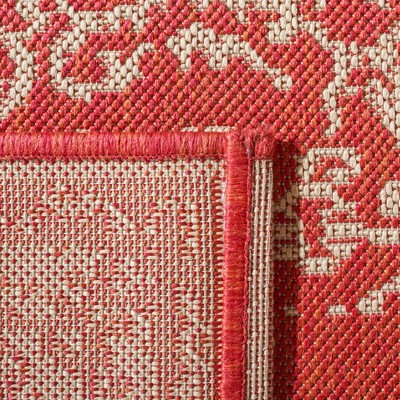 Red and Creme Synthetic Non-slip Washable Rug, 2' 2" x 6'