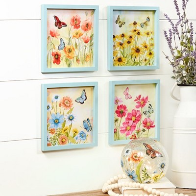 Pastel Botanical Butterfly Screen Print Art Set