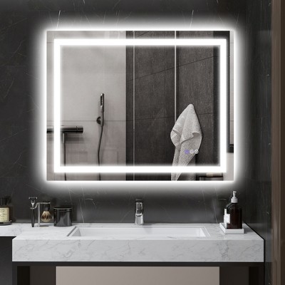 Ridstar 39.4 in. W x 31.5 in. H Clear Rectangular Bathroom Mirror with Led Lights