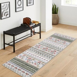 Boho Floral Washable Area Rug - Foldable Thin Non-Slip Carpet, Stain Resistant Non-Shedding Mat for Living Room, Bedroom, Kitchen Dining Room Decor - 1 of 4