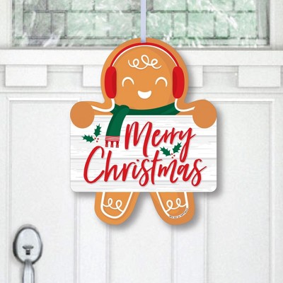 Big Dot of Happiness Gingerbread Christmas - Hanging Porch Gingerbread Man Holiday Party Outdoor Decorations - Front Door Decor - 1 Piece Sign