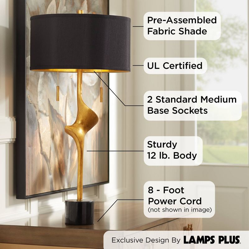 Possini Euro Design Athena Modern Buffet Table Lamp 35 1/2" Tall Sculptural Gold Leaf Black Drum Shade Bedroom Living Room Bedside Nightstand Office, 4 of 11
