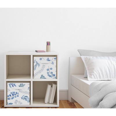 Blue and White Botanical Fabric Collapsible Storage Cubes Set