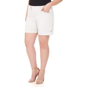 Rekucci Curvy Woman Slimming Cuffed Shorts – Pull-On Mid-Rise with Pockets - 1 of 3
