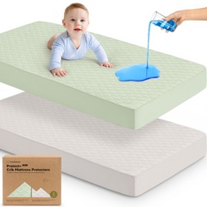 2-Pack Protect+ Waterproof Crib Mattress Protector Covers, Mavy Quilted Cotton Baby Mattress Topper, Toddler Crib Sheets - 1 of 4
