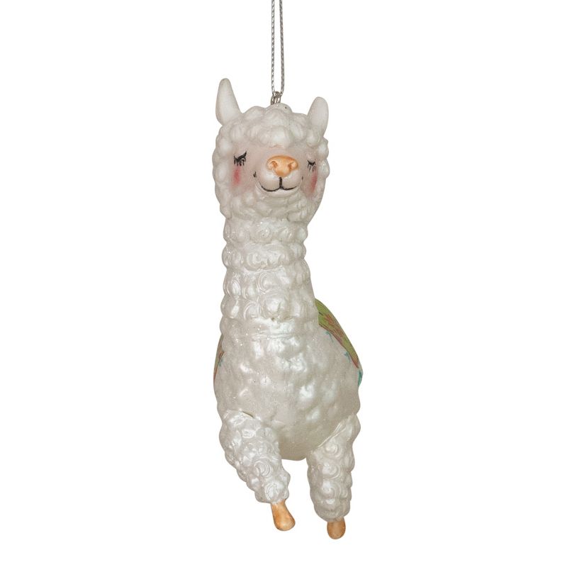 Northlight 5" White and Green Glittered Regal Jumping Llama Glass Christmas Ornament, 4 of 6