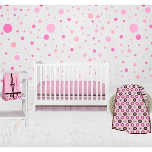 Bacati - Mod Dots Stripes Pink Fuschia Beige Chocolate 4 pc Crib Bedding Set with Diaper Caddy - 1 of 4