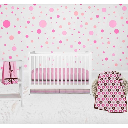 Pink polka dot crib sales bedding set