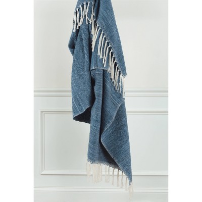 50"x60" Stripe Throw Blanket Dark Blue - Rizzy Home