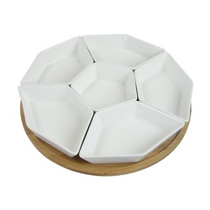 7pc Stoneware Beautiful Geo Party Serving Set White - Elama - 1 of 4