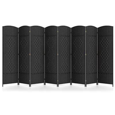 Tangkula 8-Panel Room Divider, 6 FT Tall Folding Privacy Screen w/ Hand-woven Friendly Plant Fibers & Solid Wood Frame Brown/Black