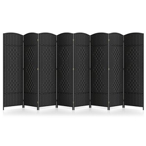 Tangkula 8-Panel Room Divider, 6 FT Tall Folding Privacy Screen w/ Hand-woven Friendly Plant Fibers & Solid Wood Frame Brown/Black - 1 of 4