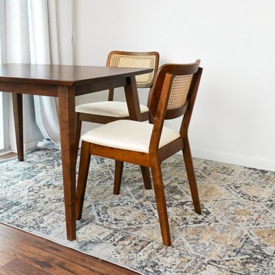 Sevobal Dining Chairs Mid-Century Modern Dining Chairs Set of 2 with Rattan Backrest for Kitchen Living Room, Brown, 18.3"*32.3"*21.5"