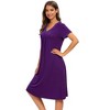 cheibear Women's Soft V-Neck Summer Pajama Lounge Dress with Pockets Nightgowns - 3 of 4