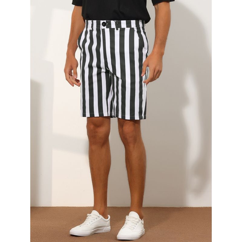 Lars Amadeus Men's Summer Flat Front Color Block Striped Chino Shorts, 2 of 6