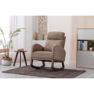 CAVINAS 20" Modern Rocking Chair Linen Accent Chairs with Side Pockets&High Back for Living Room,Nursery Glider Accent Chair,300lbs Max - 1 of 4
