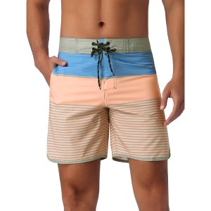 INSPIRE CHIC Men's Color Block Drawstring Waist Pool Beach Striped Swimming Shorts - 1 of 4