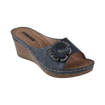 GC Shoes Naples Flower Comfort Slide Wedge Sandals