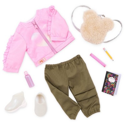 Our Generation School Shimmer Outfit Pink Jacket & Bear-Themed Backpack Set for 18" Dolls