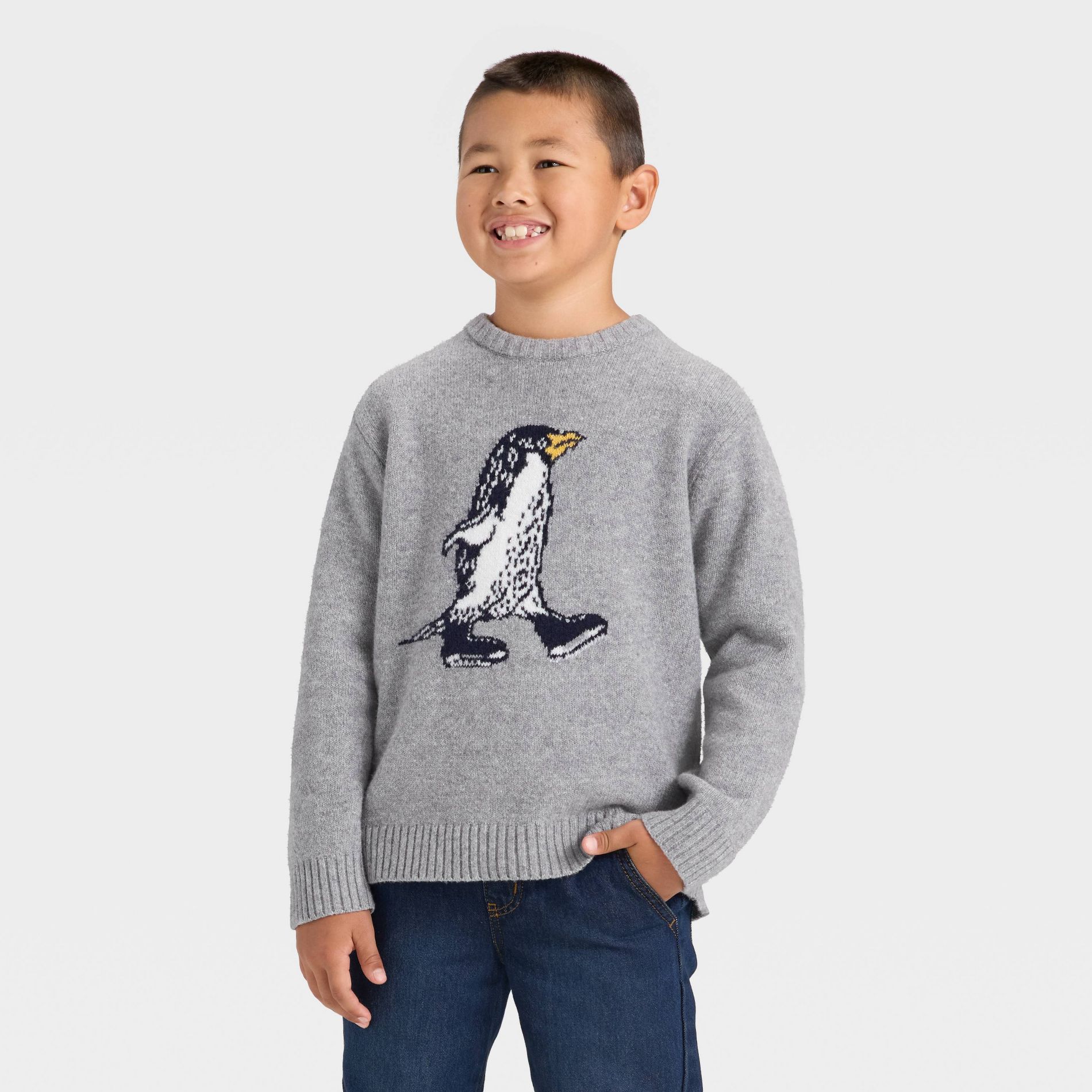 Boys' Penguin Pullover Sweater - Cat & Jack™ Heather Gray