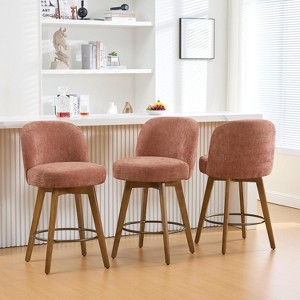 Bekrvio 26" Swivel Counter Height Bar Stools Set of 1/2/3/4,Fabric Upholstered Bar Chairs with Walnut Wood Legs, Counter-Height Kitchen Island Stools - 1 of 4