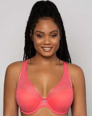 Curvy Couture Women's Sheer Mesh Plunge T-shirt Bra Sun Kissed Coral 44c :  Target