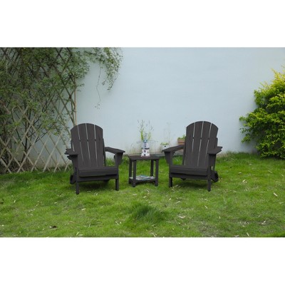 SKRAN Set of 3 Durable Garden Furniture Set, Weather-Resistant HDPE Patio Set with 1 Side Table & 2 Adirondack Chair for Deck ＆ Outdoor