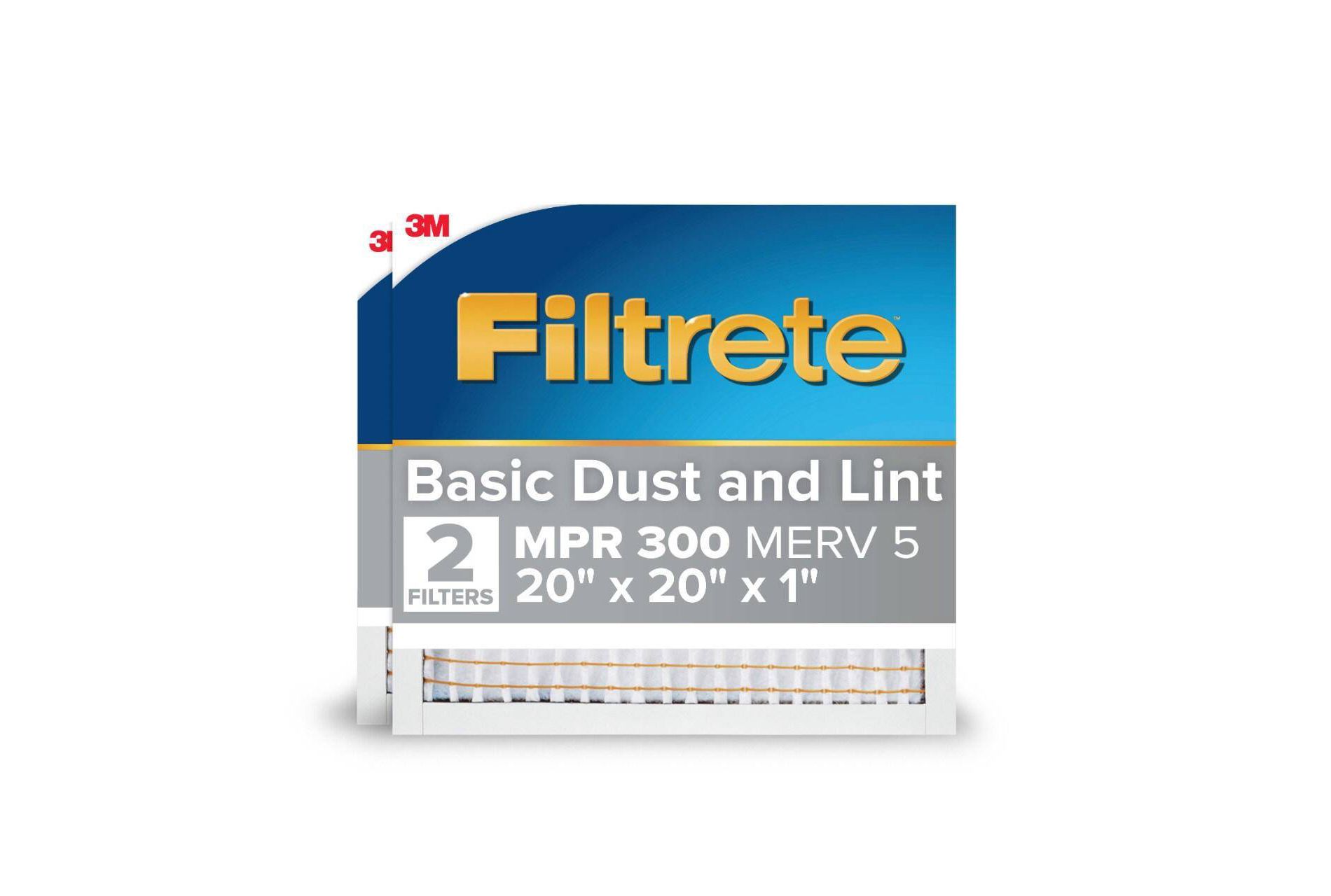 Filtrete 2pk Basic Dust and Lint 300 20X20: Electrostatic Air Control Filters, MERV 5, Captures Dust & Lint, 20x20x1