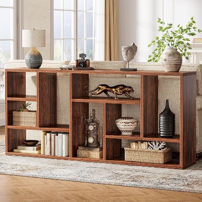 Tribesigns 70.9"Console Table with Storage, 4-Tier Entryway Table Behind Sofa with 9 Cubbies for Living Room, Hallway, Foyer, Rustic Brown