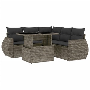 vidaXL 6 Piece Patio Sofa Set with Cushions Gray Poly Rattan - 1 of 4
