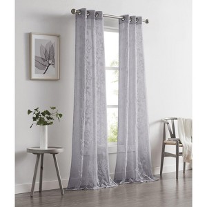 Dainty Home Rita 2-pack Linen Textured Grommet Window Panels With 3d Chenille Floral Embroidery - 1 of 4