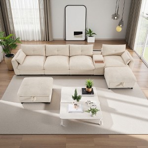 142" U-Shaped Modular Sectional Sofa with Ottomans & Console - 1 of 4