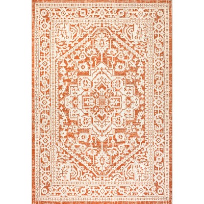 Sinjuri Orange/Cream Medallion Handwoven 9' x 12' Indoor/Outdoor Rug