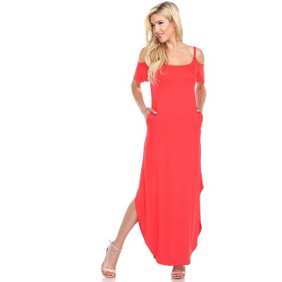 Women's Cold Shoulder Lexi Maxi Dress with Pockets - White Mark