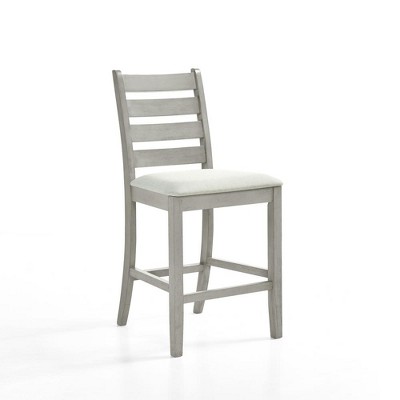 Pascal Driftwood Gray Wood Ladderback Counter Stools with Fabric Cushion (Set of 2)