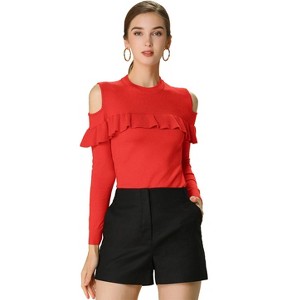 INSPIRE CHIC Women's Long Sleeve Cut Out Cold Shoulder Knit Slim Pullover Halloween Christmas Sweater - 1 of 4