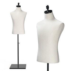 VINGLI Male Mannequin Torso with Wooden/Metal Stand, Adjustable Height Male Dress Form Body for Clothing Display and Sewing (Wood Base) - 1 of 4