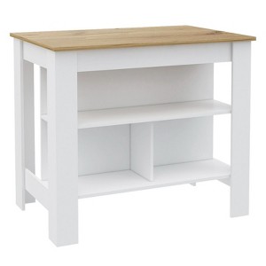 FONTOI Kitchen Island with Four Legs&Three Open Storage Shelves, Kitchen Table for Home, White&Lbiza Marble, 40.5"*35.4"*27.5" - 1 of 4