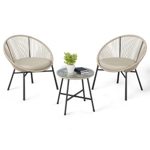 3 Pieces Outdoor Acapulco Chair Patio Bistro Set, All-Weather Acapulco Chairs with Glass Top Table - 1 of 4
