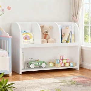 Homy Casa Kids Toy Organizer with 3 Open Compartments and 2-Tier Bookshelf for Playroom or Bedroom, White - 1 of 4