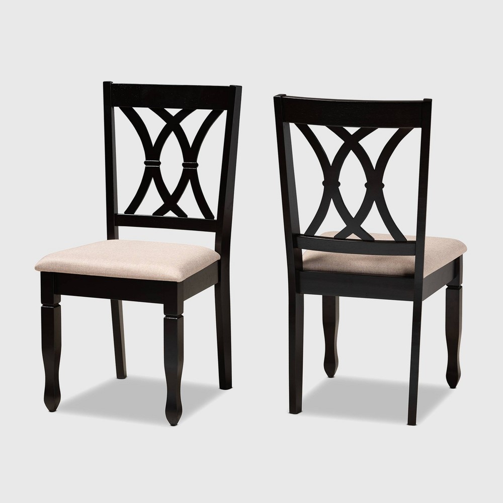 Photos - Chair 2pc Reneau Upholstered Wood Dining  Set Sand Brown/Espresso - Baxton