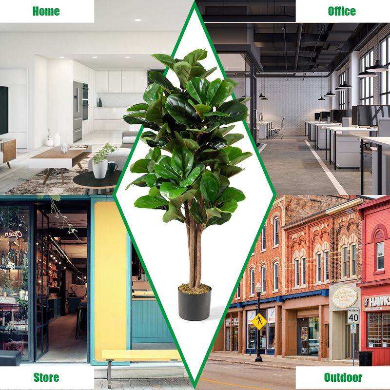Costway 4ft Artificial Fiddle Leaf Fig Tree Indoor Outdoor Office Decorative Planter, 3 of 9