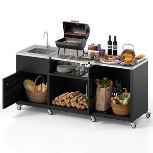 Costway 80" Outdoor Grill Table with Sink Drainage Cabinet Removable Stainless Steel Top - 1 of 4