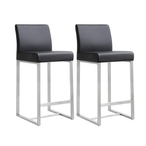 TOV Furniture Denmark Performance Vegan Leather Stool with Silver Base - Set of 2 Black 16"W x 18.5"D x 37"H - 1 of 4