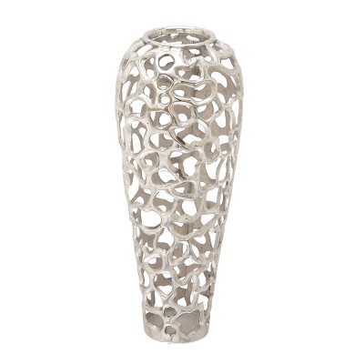 25" x 10" Eclectic Organic Hole-designed Aluminum Vase Silver - Olivia & May