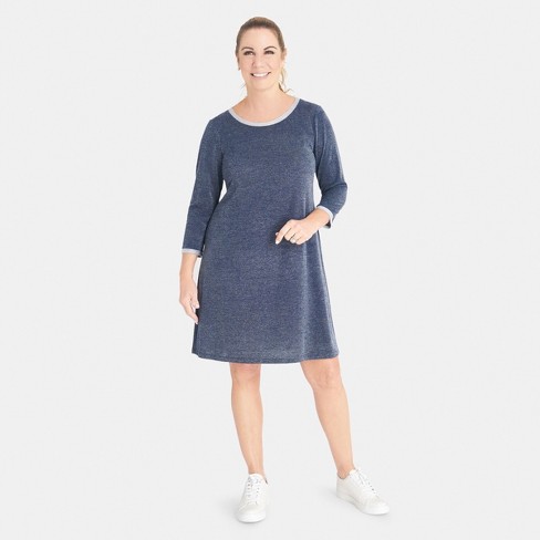 Women's Navy Terry Knit A-Line Dress - Connected Apparel - Blue, Size: S