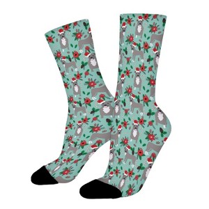 Dsane Pitbull Christmas Floral Women Printed Crew Socks Funny Funky Socks Soft Polyester Novelty Gifts for Artists Men - 1 of 1