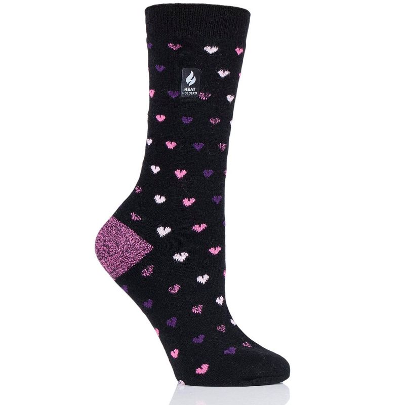 Heat Holders® Women's Orchid ULTRA LITE™ Hearts Crew Socks | Thermal Yarn | Lightweight Winter Socks Tight Fit Shoes | Warm + Soft, Hiking, Cabin, Cozy at Home Socks | 3X Warmer Than Cotton, 1 of 2