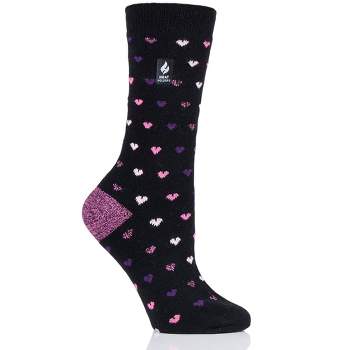 Heat Holders® Women's Orchid ULTRA LITE™ Hearts Crew Socks | Thermal Yarn | Lightweight Winter Socks Tight Fit Shoes | Warm + Soft, Hiking, Cabin, Cozy at Home Socks | 3X Warmer Than Cotton